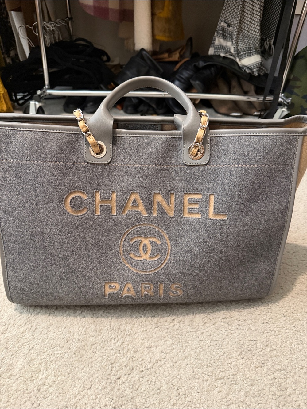 CHANEL Gray Deauville Tote-RARE!